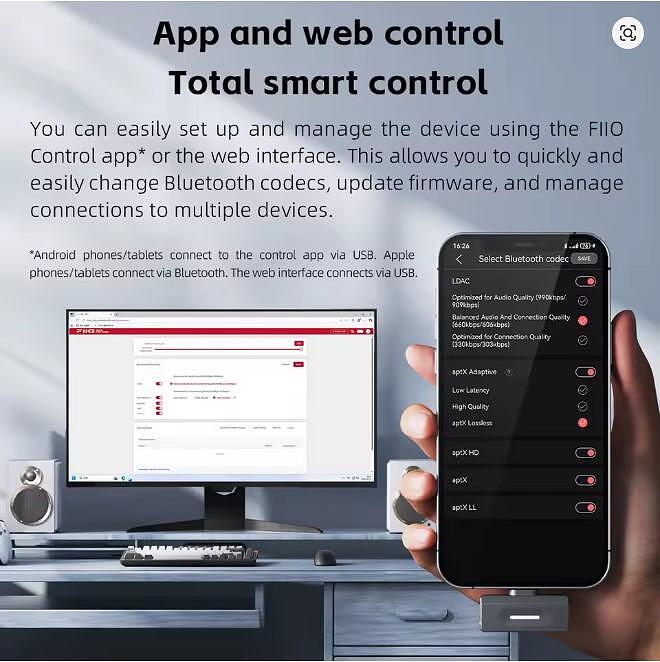 FiiO Air Link High-Resolution Bluetooth 6.0 USB-C Transmitter with QCC5181, LDAC & aptX Lossless, Silver