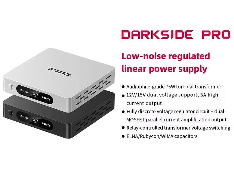 FiiO DARKSIDE PRO SILVER – Low-Noise Regulated Linear Power Supply, 75W Toroidal Transformer, 12V/15V Dual Output, 3A