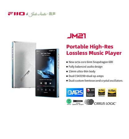 FiiO JadeAudio JM21 Portable Hi-Res Android 13 Music Player with Snapdragon 680, Dual CS43198 DAC & 700mW Balanced Output, Blue NEW 4+64 BATTERY CAPACITY 3100 mAh